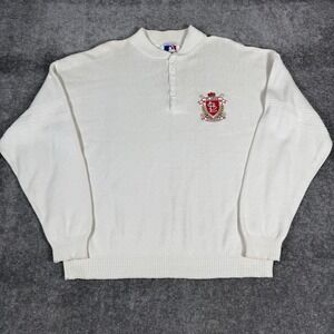 Vintage St Louis Cardinals Sweater Men's Large White Henley Long Sleeve Nutmeg